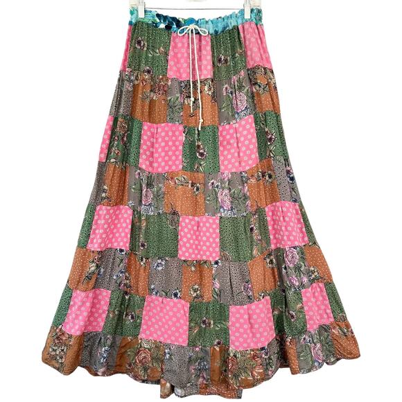Vintage Just Cruising patchwork maxi skirt India Boho Cottage hippie One Size - Picture 1 of 8